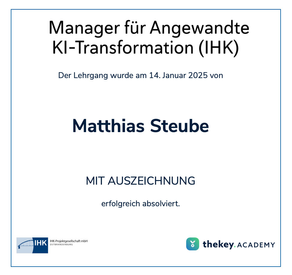 IHK Zertifikat - Manager für Angewandte KI-Transformation
