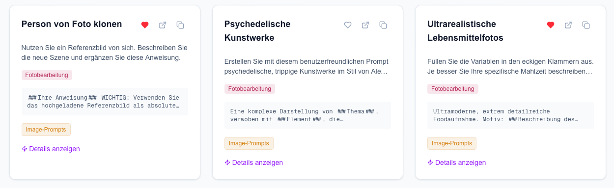 Bildgenerator Prompts: Person klonen, Kunstwerke, Food-Fotos